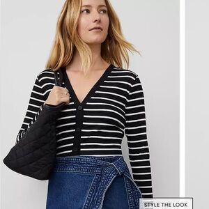Ann Taylor Weekend Collection Striped V-Neck Cardigan
